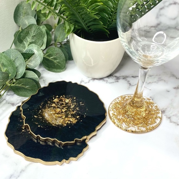 homemadefate Other - Black and Gold Geode Coasters | Set of 2 Coasters